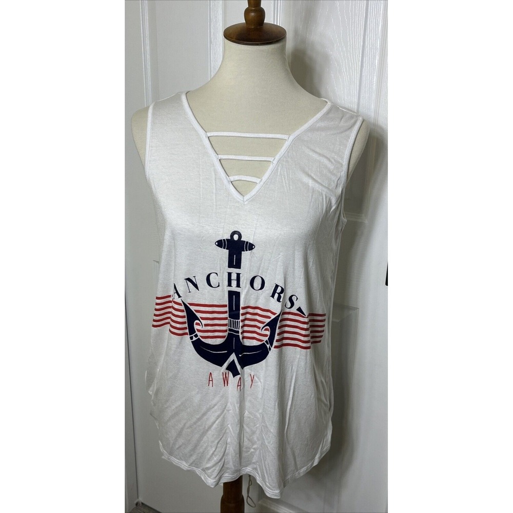 EPILOGUE Anchors Away Tank Top Shirt White Size Medium NWT
